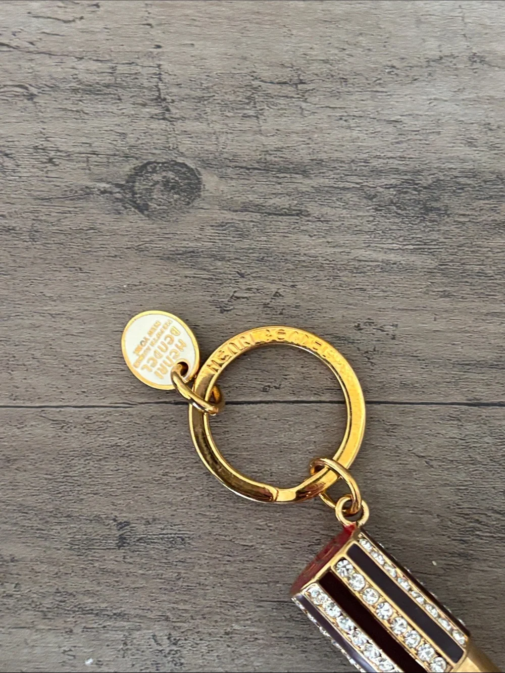 henri bendel Gold Lipstick Keychain with Red Accent